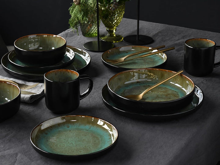 Creatable, 20166, Serie Nordic Fjord Green, 16-Teiliges Geschirrset Für 4 Personen, Kombiservice Aus Steinzeug, Spülmaschinen- Und Mikrowellengeeignet, Qualitätsproduktion Seturi vesela masa Naty Shop