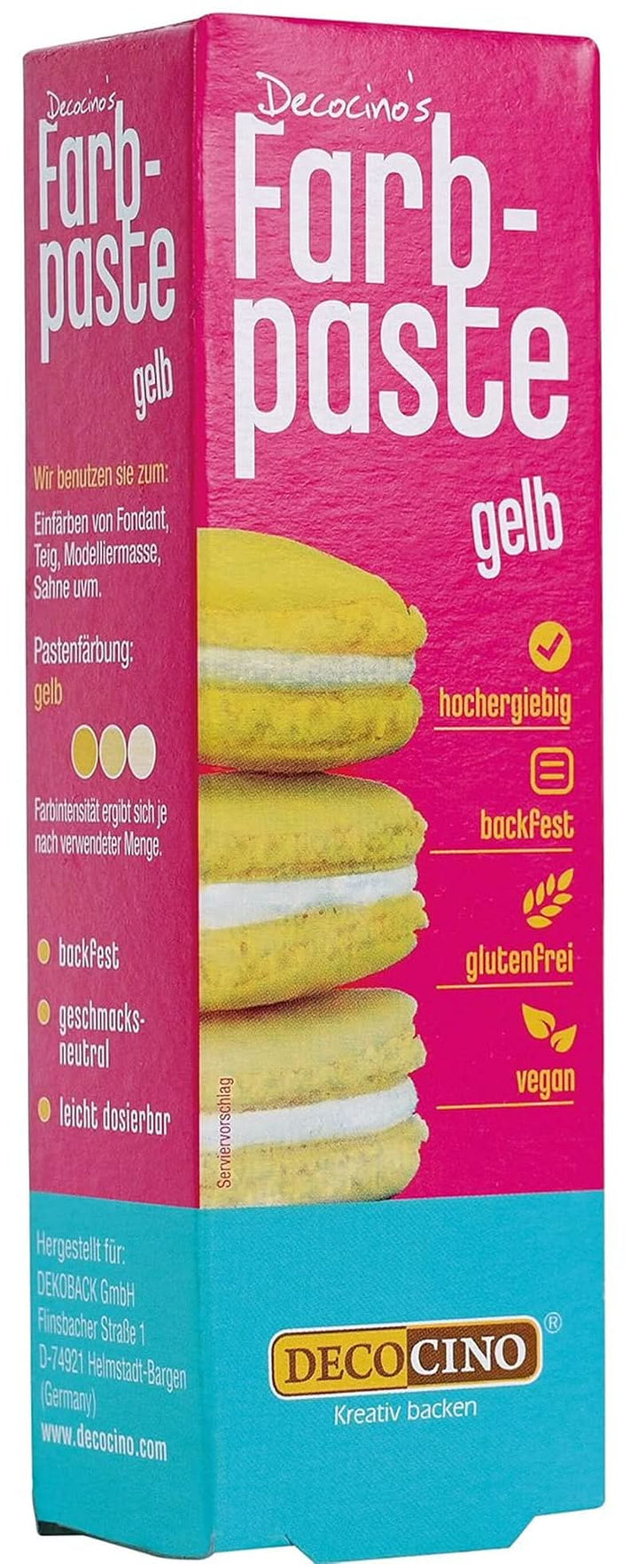 DECOCINO Colour Paste, 20 grame, ideal pentru colorarea prăjiturilor, fondantului și cremelor - fără azot și fără gluten Coloranti Alimentari Naty Shop Galben 25 grame