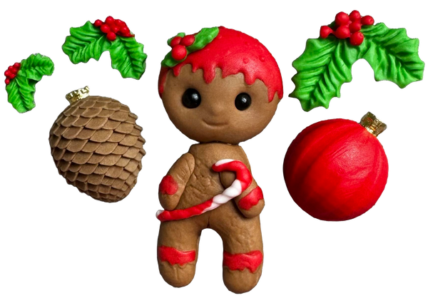 Set 6 decoratiuni comestibile din pasta de zahar, Craciun, om de turta dulce si decoratiuni Decoratiuni din Pasta de Zahar Naty Shop