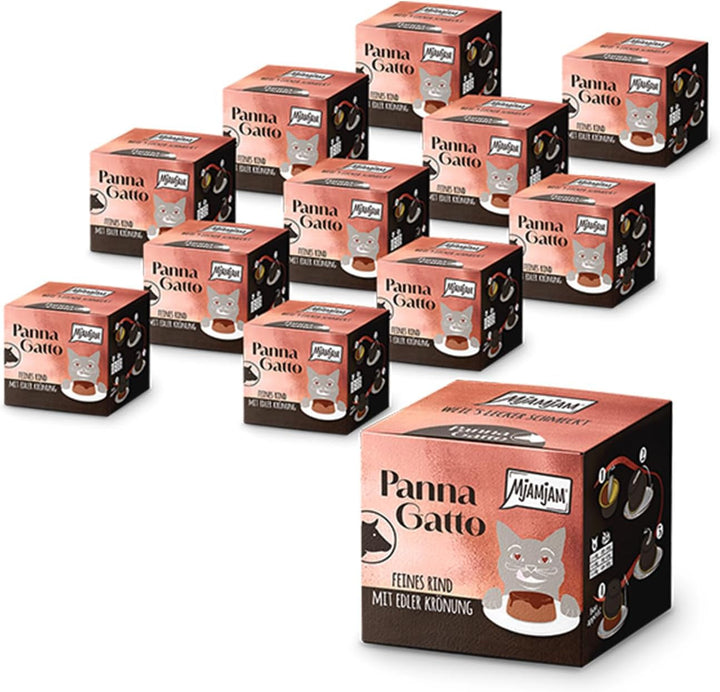 Mjamjam - Hrană umedă premium pentru pisici - Panna Gatto - carne fină de vită cu încoronare nobilă, 12Pack (2X80G), fără cereale