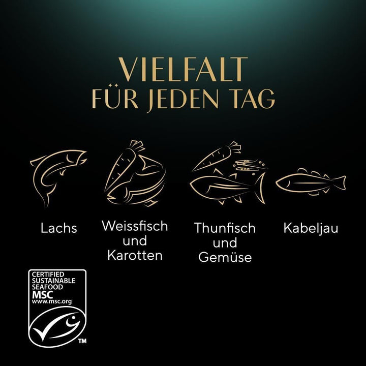 Sheba Classics in Pâté- Cea mai fină hrană umedă pentru pisici în bol - Fish Variation (MSC) cu somon, pește alb, ton și cod - 32 X 85G