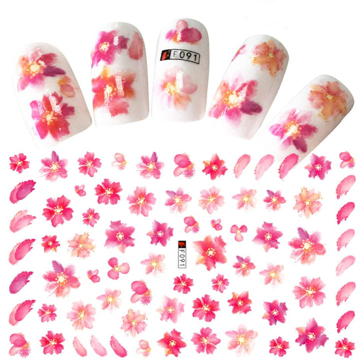 JMEOWIO Nagelsticker Frühling Blume 9 Blatt Nagelaufkleber Selbstklebend Rosa Blüte Nail Art Sticker Dekoration Nageldesign Zubehör