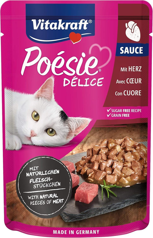 Vitakraft Poésie Délice, hrană umedă pentru pisici, hrană umedă pentru pisici în sos, cu inimă, fără adaos de zahăr și cereale (1X 85G)