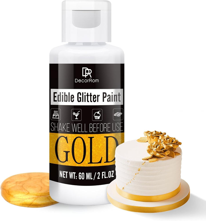 Flüssig Essbarer Glitzer - 6 Farben Metallisch Glitzerfarben Lebensmittelfarbe Für Dekorieren Von Kuchen, Backen, Cupcakes - Metallic Flüssiges Essbares Glitzerpulver Für DIY Kekse, Fondant, Torten Naty Shop Gold