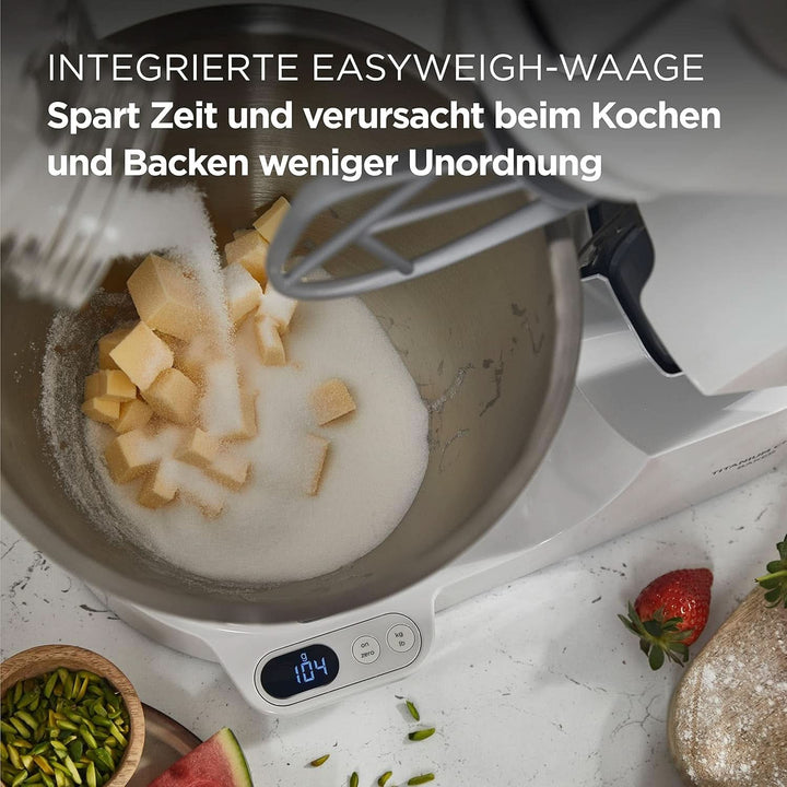 Kenwood Titanium Chef Baker KVC65.001WH, Küchenmaschine Mit Integrierter Waage, 1200 Watt, Inkl. 3-Teiligem Patisserie-Set, Spatel & Spritzschutz, Weiß Mama si Copilul Naty Shop