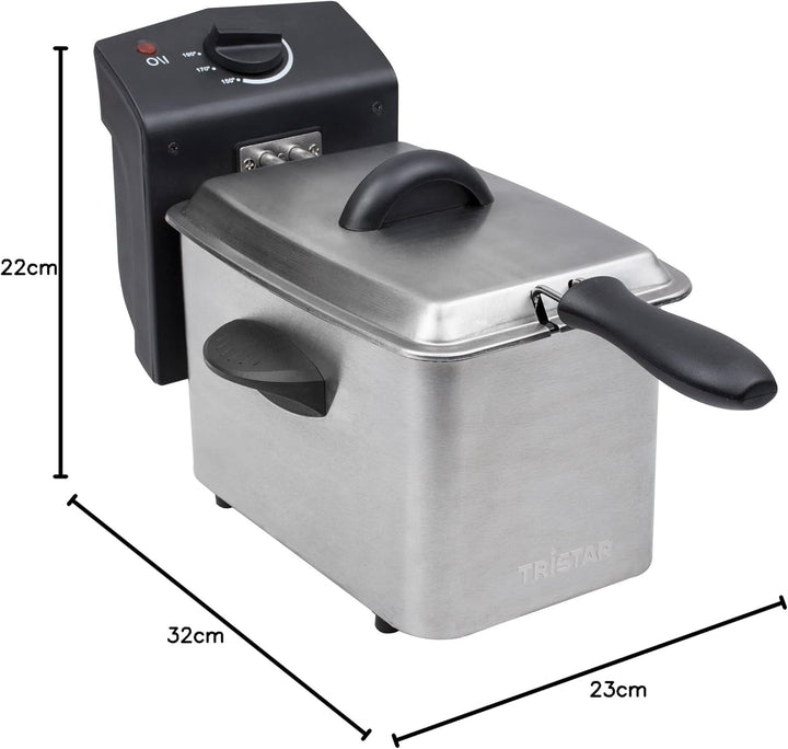 Tristar friteuză din oțel inoxidabil - Cu capacitate de 2 litri, funcție de zonă rece și termostat reglabil până la 190°C, FR-6919, argintiu Electrocasnice Naty Shop