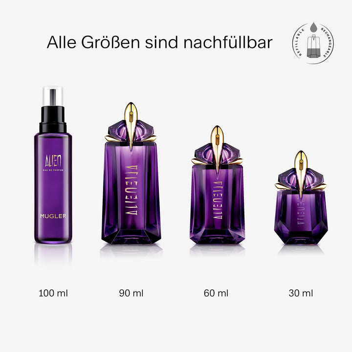 MUGLER Alien Eau De Parfum, Parfum pentru femei, Chihlimbar, Lemnos și Floral, Parfum excepțional, Reîncărcabil