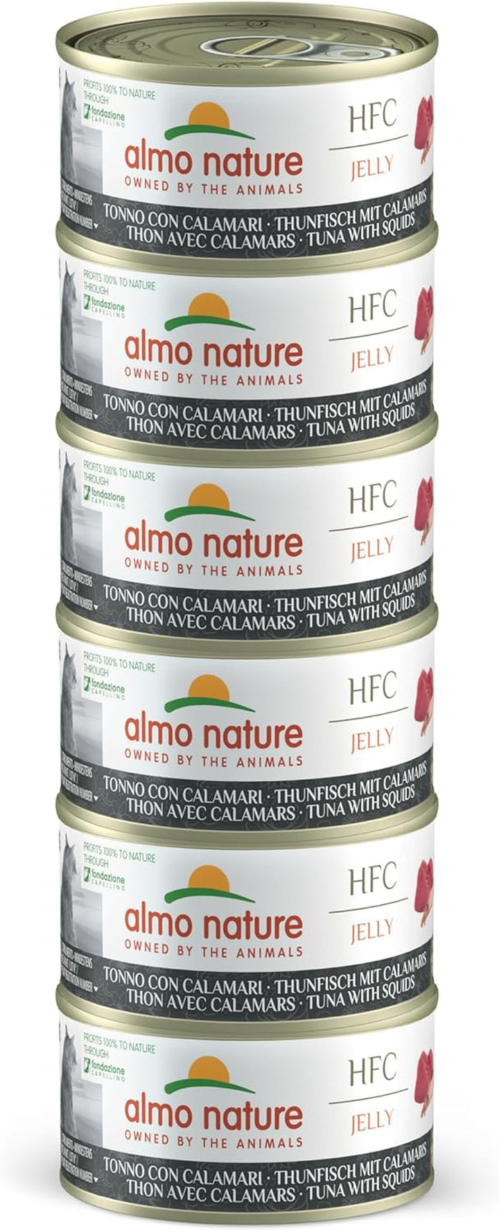 Almo Nature HFC Jelly - hrană umedă pentru pisici adulte - ton și calamar - de calitate umană, fără gluten - 6 X 70G