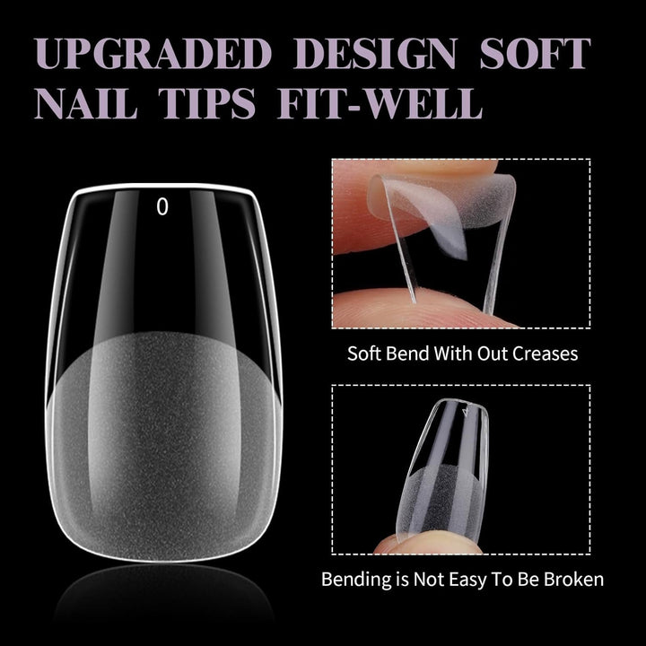 Unghii false scurte, model balerină, 500 bucăți, pentru lipire, 12 dimensiuni, unghii artificiale, scurte, cu gel moale, acoperire completă, vârfuri de unghii pentru unghii cu gel, scurte, S