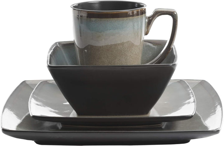 Tequesta Geschirrset Aus Steinzeug Mit Reaktiver Glasur, Quadratisch, Für 4 Personen (16 Stück), Taupe Seturi vesela masa Naty Shop