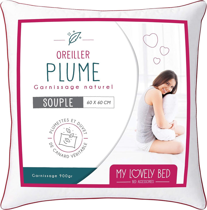 Pernă naturală 50X70 Cm - Umplutură pene și puf - Husă 100% bumbac - Pufoasă și moale - De înaltă calitate - Ultra Comfort - Rectangulară Perne standard Naty Shop 60X60 Cm