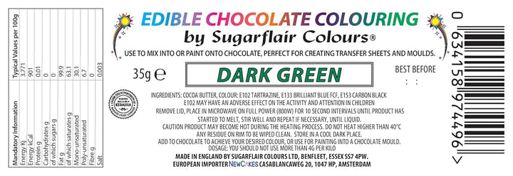 Sugarflair Dark Green, unt de cacao colorat pentru colorarea ciocolatei, 35 grame Coloranti Alimentari Naty Shop
