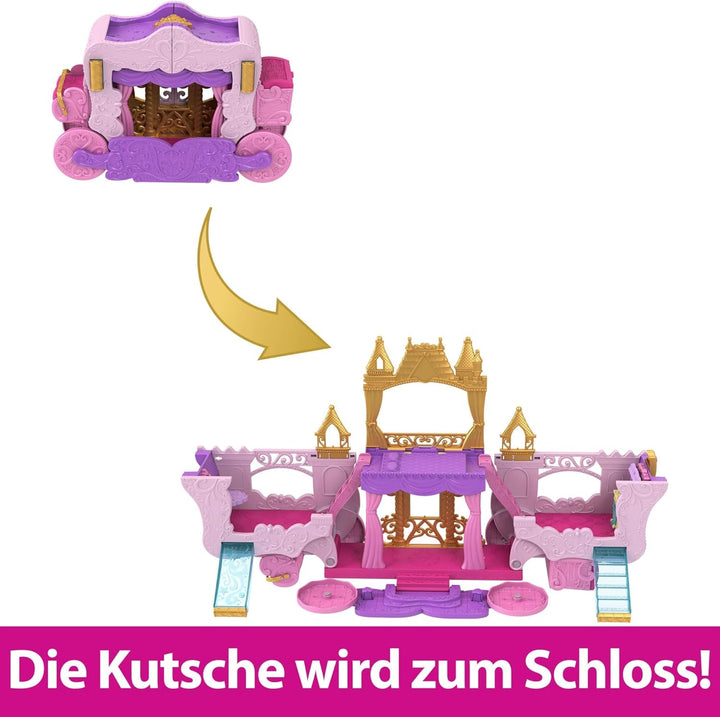 Mattel Disney Princess Transforming Playset Carriage to Castle With Little Aurora Doll, 3 nivele, 6 zone de joc, 4 figuri, mobilier și accesorii HWX17 Papusi Naty Shop