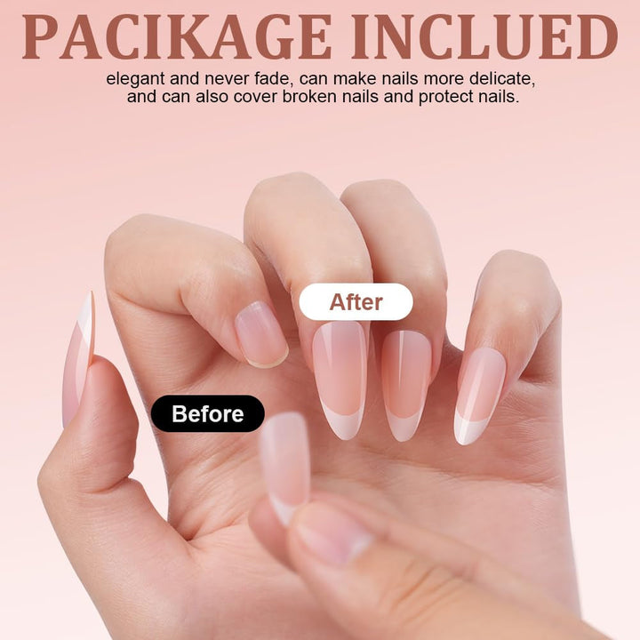 Set de 240 de vârfuri pentru unghii false, unghii false franțuzești pentru lipit, set de unghii franțuzești cu presă, 12 mărimi, unghii false cu lipici pentru femei și bărbați (alb nud mediu migdală)