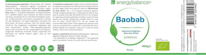 Baobab pulbere organică - vitamina C, calciu, magneziu, potasiu, 400 grame Arome Naty Shop