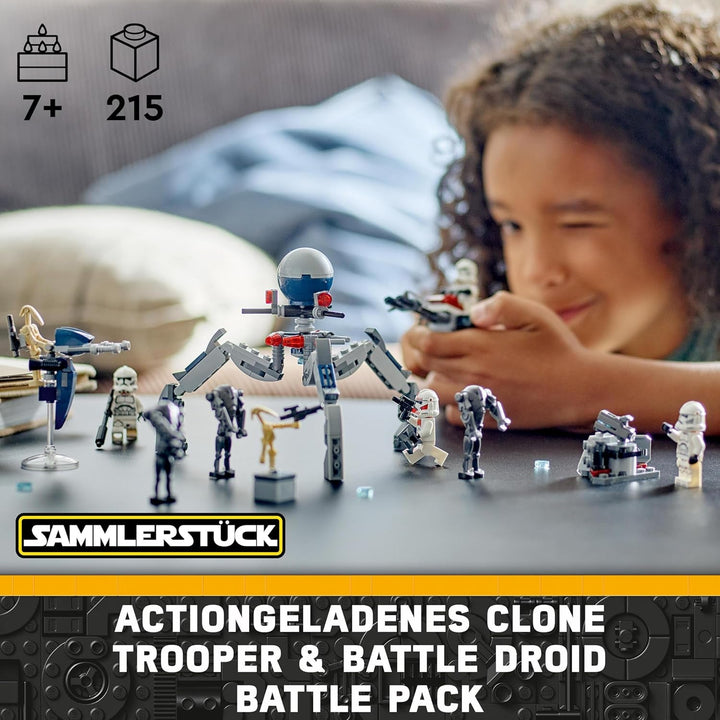 LEGO Star Wars 75372 Clone Trooper & Battle Droid Battle Pack, Incl. 4 minifigurine, 5 droizi și motocicletă speeder cu shooter - Jucărie de construcție pentru băieți și fete cu vârsta de peste 7 ani Seturi de constructie Besuche den LEGO-Store