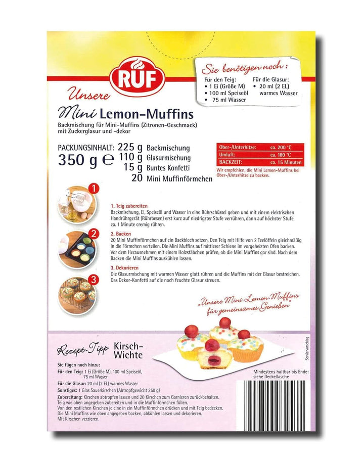 RUF Mini brioșe cu lămâie, amestec de coacere cu aromă de lămâie, 350 grame Bucatarie Naty Shop