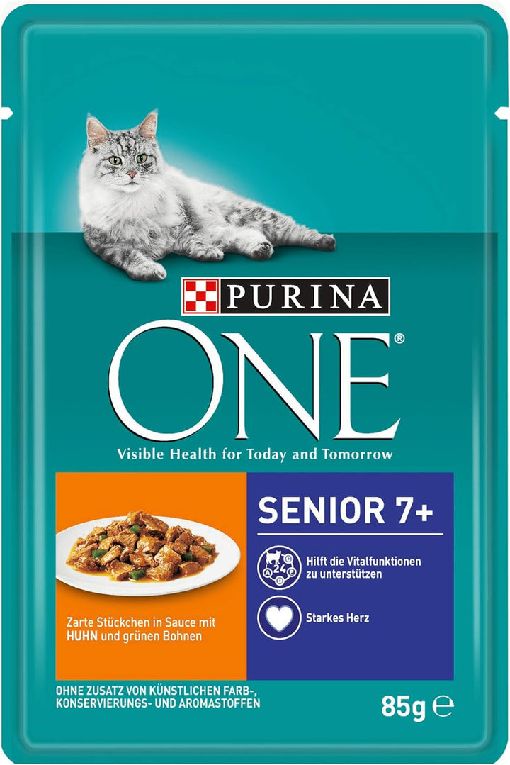 PURINA ONE Senior 7+ Hrană umedă pentru pisici, bucăți fragede în sos cu pui, pachet de 26 (26 X 85G)