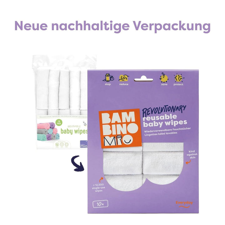 Bambino Mio, Șervețele reutilizabile pentru bebeluși - Basic - Eco-Friendly, fără chimicale, cu două fețe, lavabile, pachet de 10, Cloud - ambalajul poate varia Servetele Umede Bebelusi Naty Shop