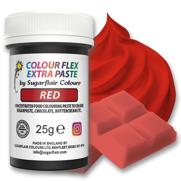Sugarflair Colourflex Extra Paste Lebensmittelfarbe Paste Red - Essbare Lebensmittel Farbe Für Buttercreme, Schokolade, Zuckerpaste, Zuckerguss, Fondant, Kuchenmischungen, Teig Und Mehr - 25G Coloranti Alimentari Naty Shop Default Title
