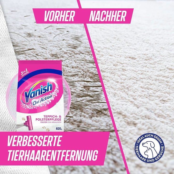 Vanish Oxi Action Pulbere pentru curățarea covoarelor și a tapițeriei - 1 X 820 G - Curăță suprafețe mari pentru covoare și tapițerii împotriva murdăriei, mirosului urât și prafului Detergenti Rufe Naty Shop