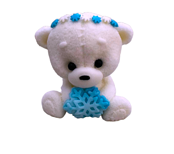Decoratiune comestibila din pasta de zahar, Ursulet cu fulg albastru Decoratiuni din Pasta de Zahar Naty Shop