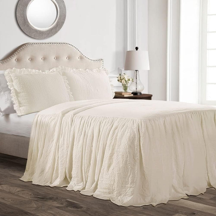 Cuvertură de pat Lush Decor cu fustă cu volane, poliester, alb, pat dublu Paturi si Cuverturi Lush Decor Fildeș Regina