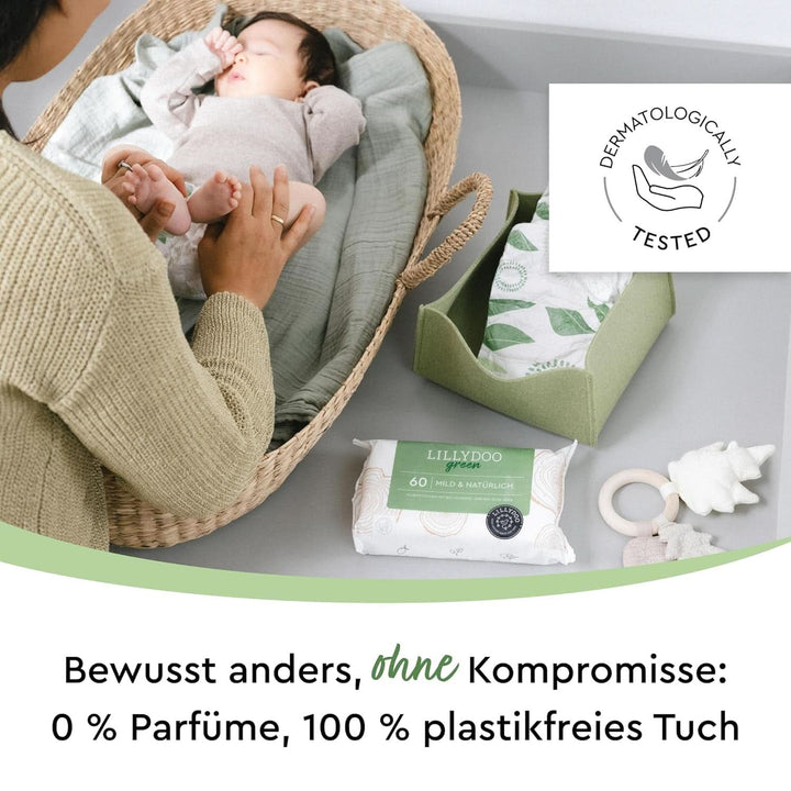 Șervețele umede naturale verzi LILLYDOO, 100% fără plastic, fără parfum (FSC Mix) Servetele Umede Bebelusi Naty Shop