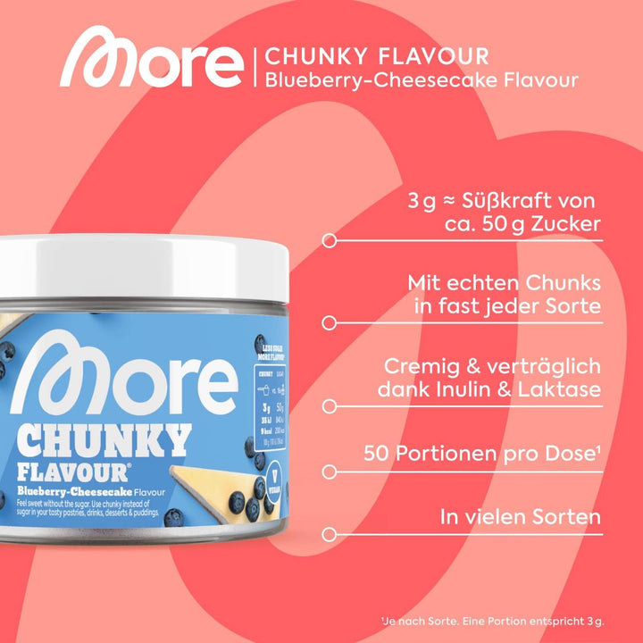 MORE Chunky Flavour, Blueberry Cheesecake, Pudră aromatizantă pentru îndulcire cu inulină și lactază, 150 grame Indulcitori Naty Shop