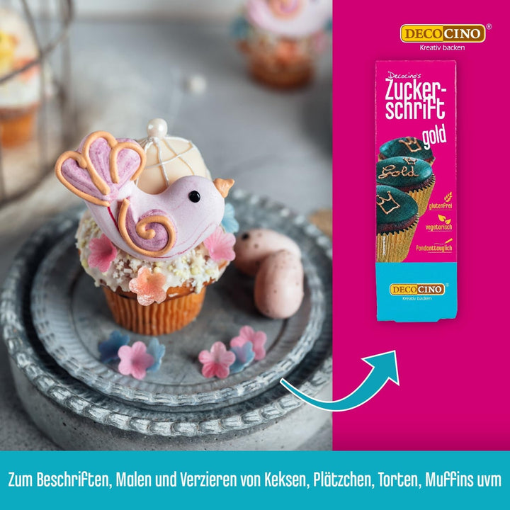 Decocino Zuckerschrift in Gold Lebensmittelfarben-Schrift Praktische Tube Zur Beschriftung Von Fondant & Glasuren Back-Deko Für Torten, Kuchen & Cup-Cakes! Coloranti Alimentari Naty Shop