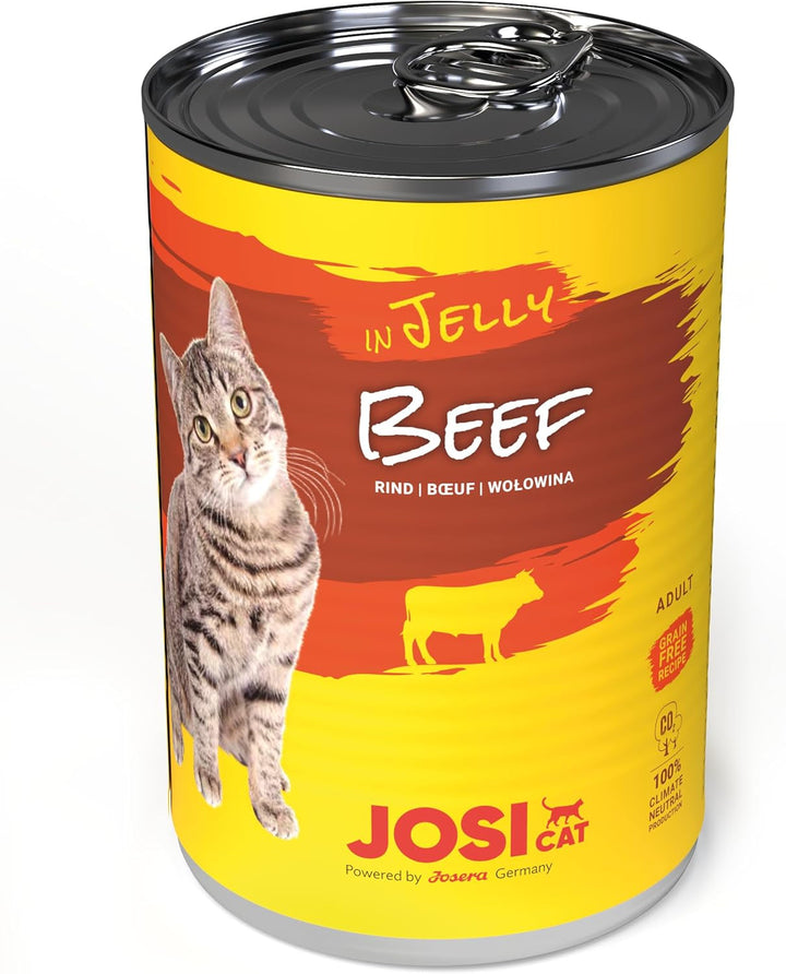Josicat Beef in Jelly (12 X 400 G) | Adult | Hrană umedă premium pentru pisici adulte | Carne de vită în jeleu | Vitamina D3 & E | Fără cereale | Powered by JOSERA | Hrană umedă pentru pisici | 12-Pack