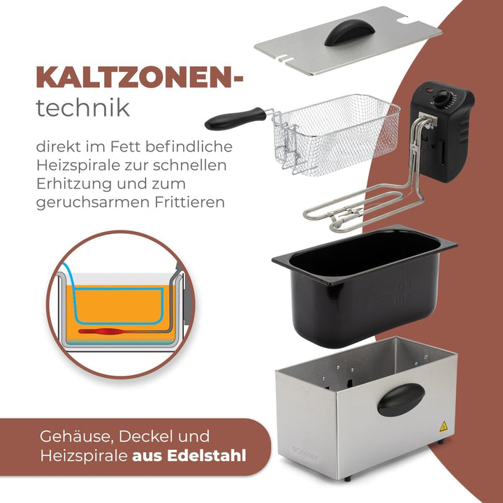 Bomann® Friteuza cu ulei, capacitate de 3L, tehnologie cu zonă rece și scurgere, 2000 W Electrocasnice Naty Shop
