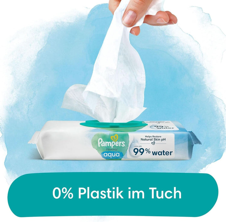 Șervețele umede Pampers Harmonie Aqua, șervețele umede care ajută la restabilirea valorii naturale a pH-ului pielii, loțiune ușoară cu 99% apă Servetele Umede Bebelusi Naty Shop