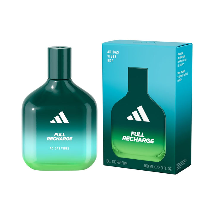 Adidas Vibes Happy Feels Eau De Parfum, un parfum unisex vesel, care îmbunătățește starea de spirit, cu note florale proaspete și uleiuri esențiale naturale, 100 ml