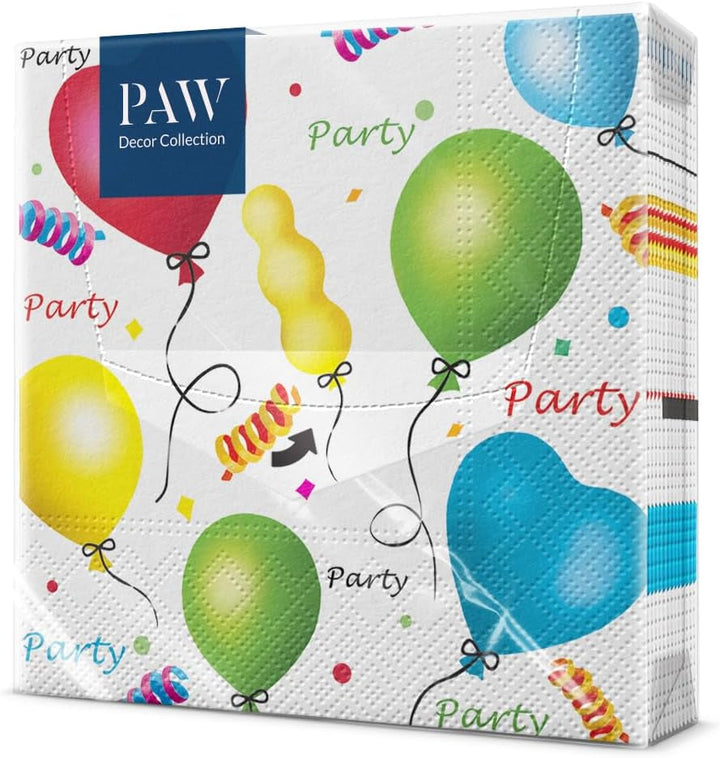 PAW - Șervețele 3 straturi (33 X 33 Cm) I 20 de bucăți I Perfect pentru petreceri, zile de naștere, sărbători I Decorațiuni de masă pentru petreceri pentru copii - Șervețele de hârtie colorate cu motiv - fotbal I minge de fotbal (pachet cu 2)