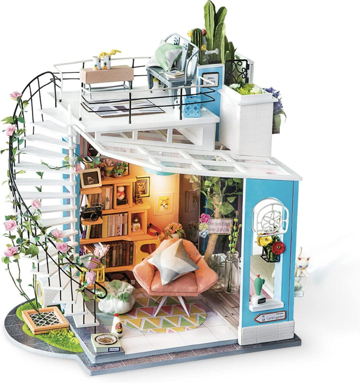 Robotime DG12 Rolife Dora'S Loft Casă de păpuși în miniatură din lemn, metal, țesătură și carton, dimensiuni: 23 X 16 X 26 cm, 248 de piese Casute de papusi Naty Shop