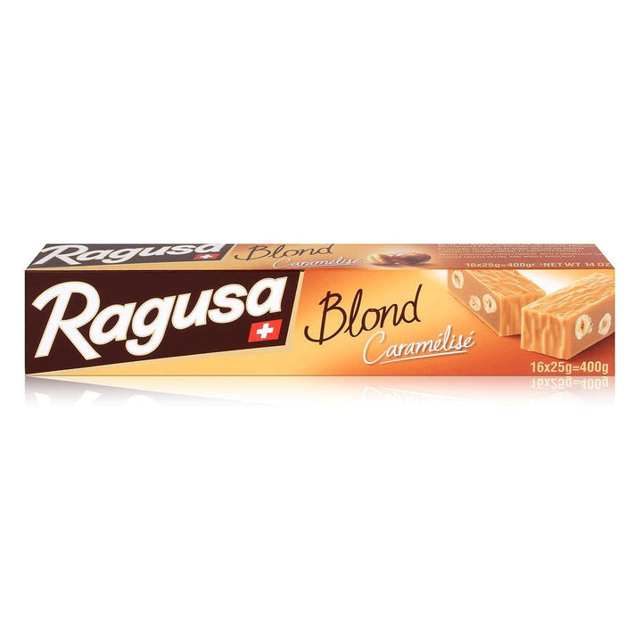 Ragusa Blond Gift Box 400 grame, Ciocolată albă cu aromă caracteristică de caramel și alune întregi Bomboane de Ciocolata Naty Shop
