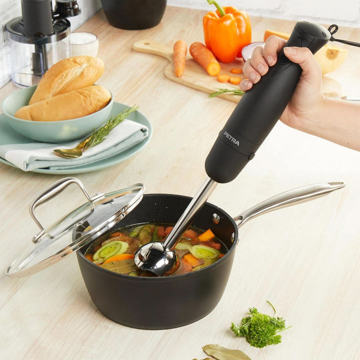 Petra PT2827BMBLKVDE 3-In-1 Mixer – Bpa-Freie Anbauteile, 500Ml-Schüssel, 700Ml-Becher, Schneebesen, Mixen, Zerkleinern, 2 Geschwindigkeiten, Edelstahlklingen, Für Babynahrung, Smoothies, Saucen, 350W Mama si Copilul Naty Shop