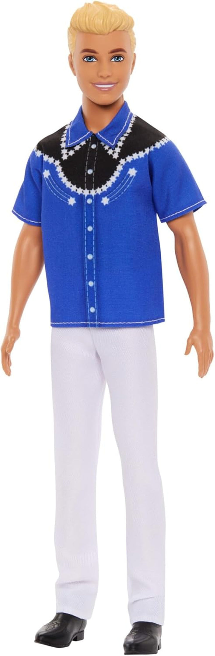 Barbie Fashionistas Ken Doll nr. 227 cu ținută care amintește de aspectul total al părului, păpușă de modă brunetă cu barbă scurtă și fizic subțire, 65th Anniversary Collectible Figure, HRH26 Papusi Naty Shop Cămașă western