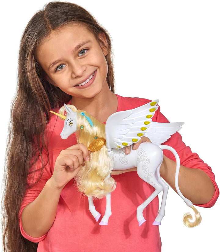 Simba 109480093 - Mia and Me Unicorn Onchao, Cu aripi mobile, agrafe de păr, perie pentru coafat, cal de joacă, ponei, Centopia, de la 3 ani, roz Papusi Naty Shop