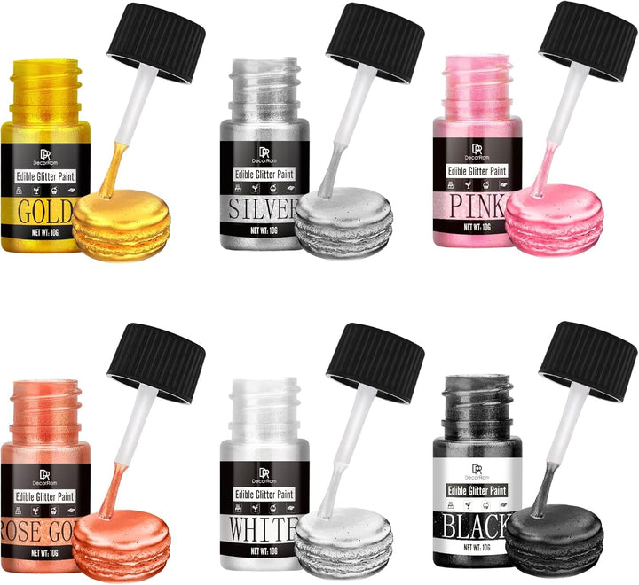 Flüssig Essbarer Glitzer - 6 Farben Metallisch Glitzerfarben Lebensmittelfarbe Für Dekorieren Von Kuchen, Backen, Cupcakes - Metallic Flüssiges Essbares Glitzerpulver Für DIY Kekse, Fondant, Torten Naty Shop 6 Farben