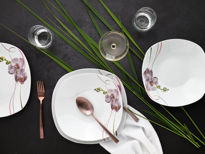 Creatable, 22536, Serie Square Orchidee, 62-Teiliges Geschirrset Für 6 Personen, Kombiservice Aus Porzellan, Spülmaschinen- Und Mikrowellengeeignet, Qualitätsproduktion Seturi vesela masa Naty Shop