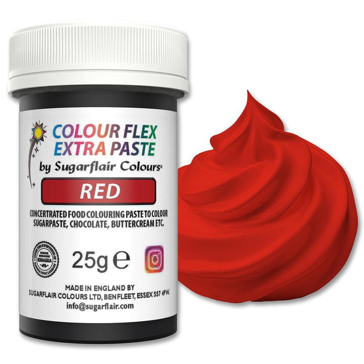 Sugarflair Colourflex Extra Paste Lebensmittelfarbe Paste Red - Essbare Lebensmittel Farbe Für Buttercreme, Schokolade, Zuckerpaste, Zuckerguss, Fondant, Kuchenmischungen, Teig Und Mehr - 25G Coloranti Alimentari Naty Shop