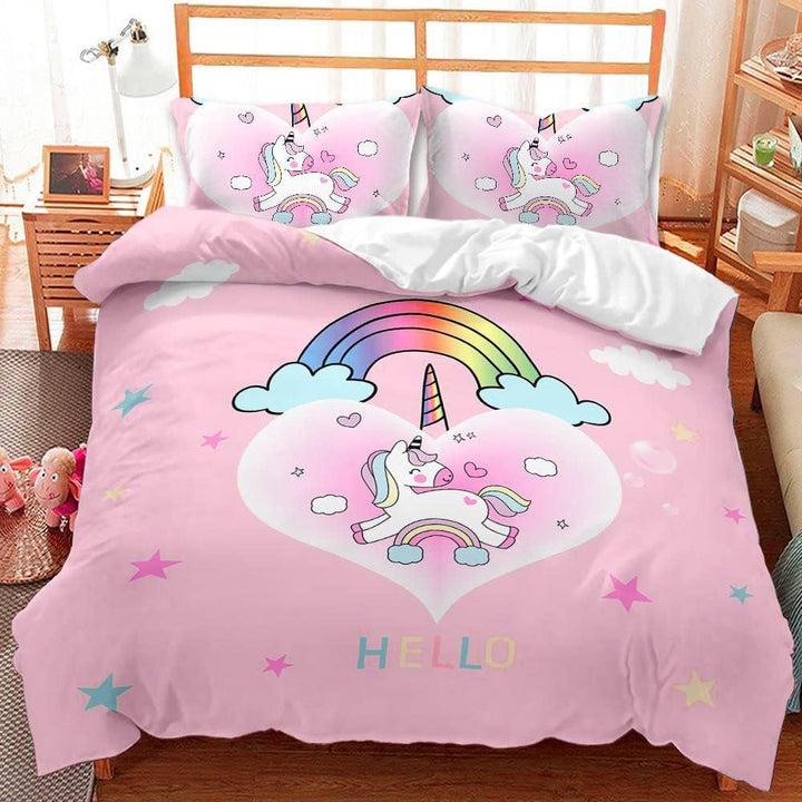 Lenjerie de pat pentru fetite, Unicorn, 2 fețe de pernă Lenjerie de pat - copii Naty Shop Unicorn Roz (model 2) 200×200 Cm