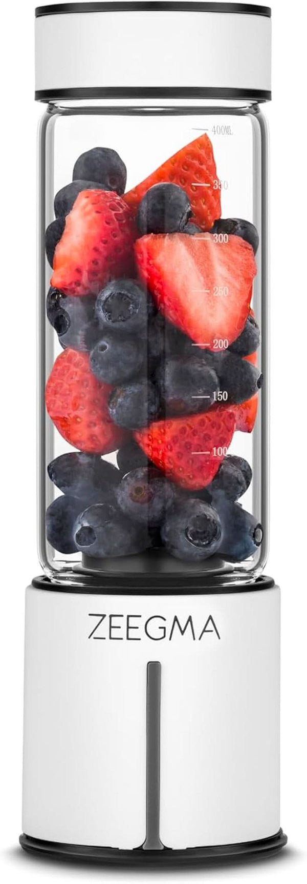 ZEEGMA Vitamine GO Tragbarer Mixer Für Cocktails Und Smoothies 300W, Personal Blender, Mini-Mixer 450Ml Mit 6 Klingen, 2 Geschwindigkeiten Akku 5000 Mah, 25 Anwendungen Pro Ladung Mama si Copilul Naty Shop White On-The-Go(Glass)