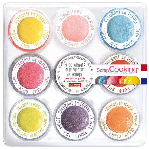 Scrapcooking - 9X Set Lebensmittelfarben Pulver - Blau, Gelb, Rosa, Violett, Orange, Zitronengrün, Rot, Puderrosa, Schwarz - Farbpulver Essbar Für Torten, Kuchen, Makronen - 4270 Coloranti Alimentari Naty Shop Default Title