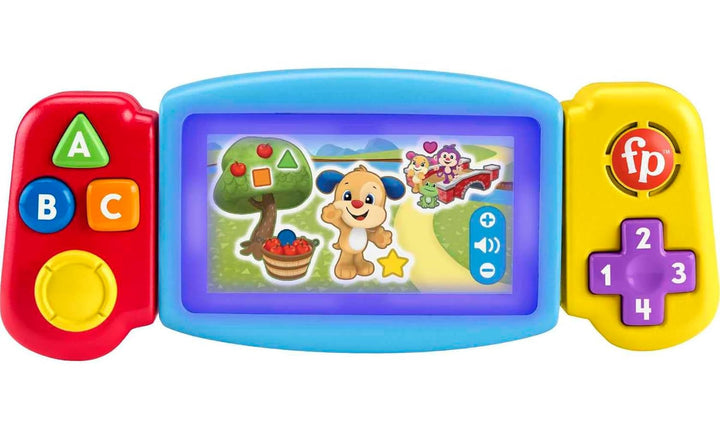 FISHER-PRICE consolă de joacă distractivă pentru învățare - jucărie pentru copii cu lumini, sunete și cântece de învățare, jucărie pentru abilități motorii fine, învățarea numerelor, culorilor și formelor, vorbește germană, de la 9 luni/ 1 an, HNL53 Jucarii Bebe Naty Shop Engleză