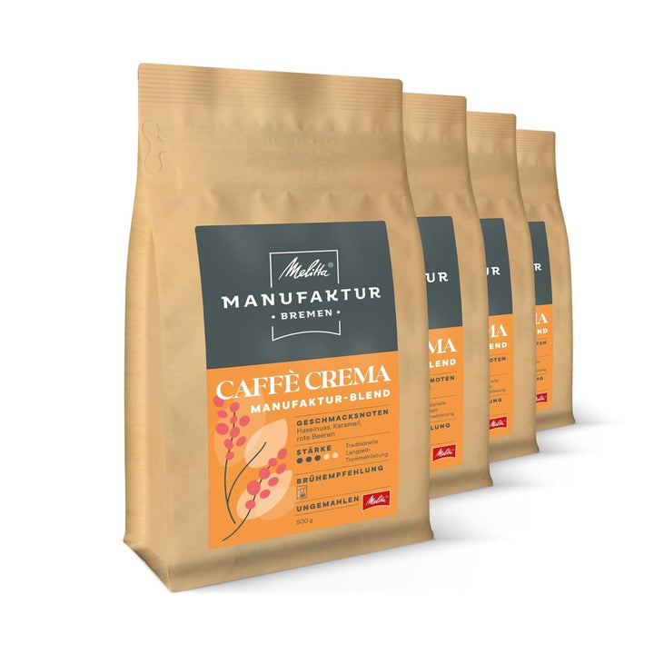 Cafea specială Melitta Manufaktur-Kaffee Caffè Crema, cafea de fermă de origine unică din Costa Rica, prăjită în Germania Cafea Naty Shop 4 x 500 grame Caffè Crema