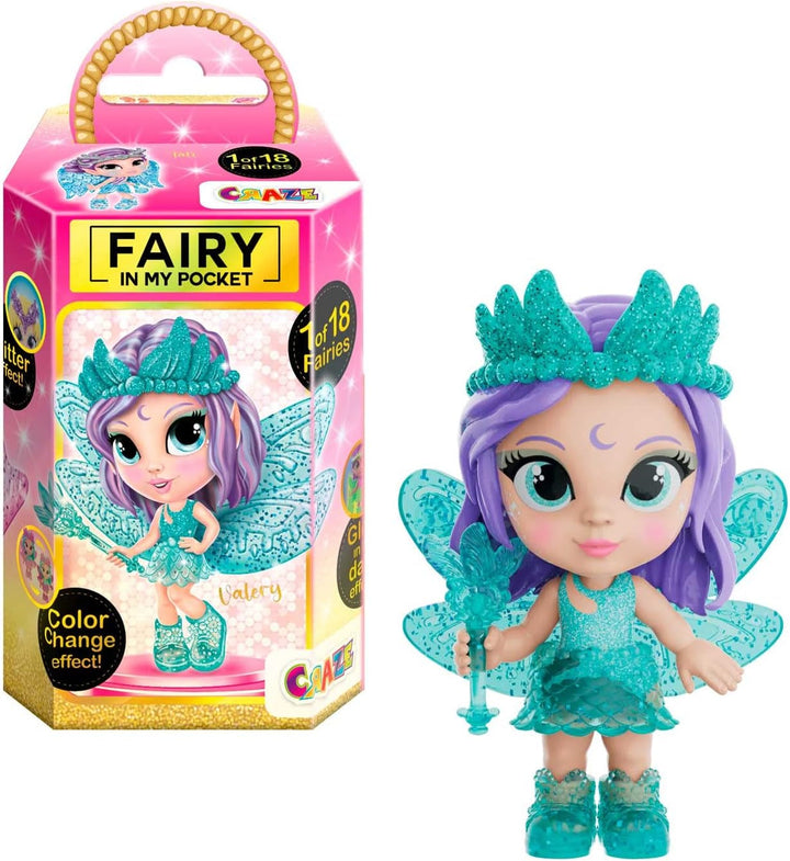 CRAZE Fairy in My Pocket | Păpușă zână cu aripi, jucărie zână de colecționat cu efecte speciale precum sclipici, strălucire în întuneric și schimbare de culoare Papusi Naty Shop Zână în buzunarul meu