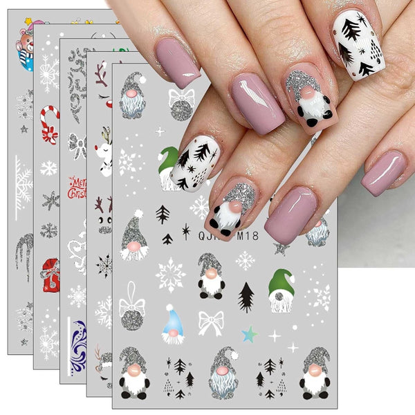 JMEOWIO Nagelsticker Glitzer Weihnachten 10 Blatt Nail Art Sticker Selbstklebend Nagelaufkleber Schneeflocken Winter Dekoration Nageldesign Zubehör